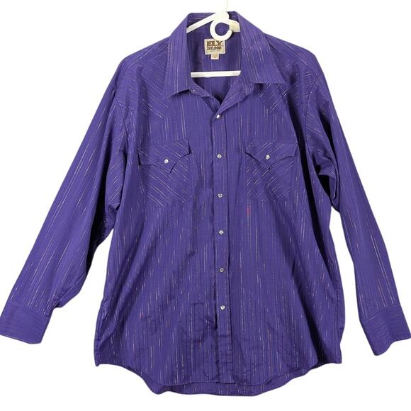 Ely Cattleman Shirt Mens XL Western Pearl Snap Metallic Stripe Extra Large Rodeo - Picture 1 of 7